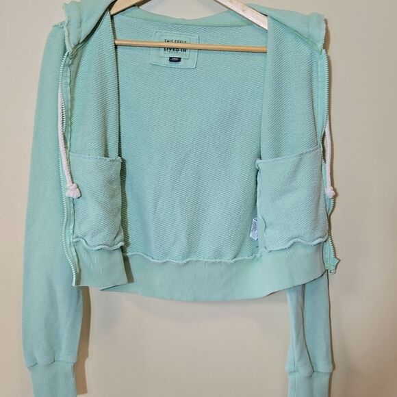 American Eagle AE Sun Set Zip Up Hoodie Green Cropped Feels Seriously Lived In - Picture 10 of 15